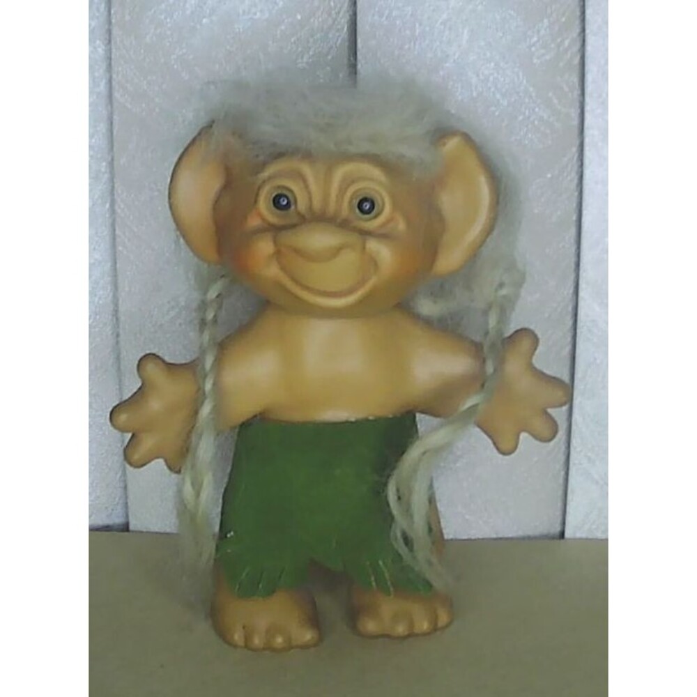 vintage Wishnik troll doll green jumper white light color hair figure 6"